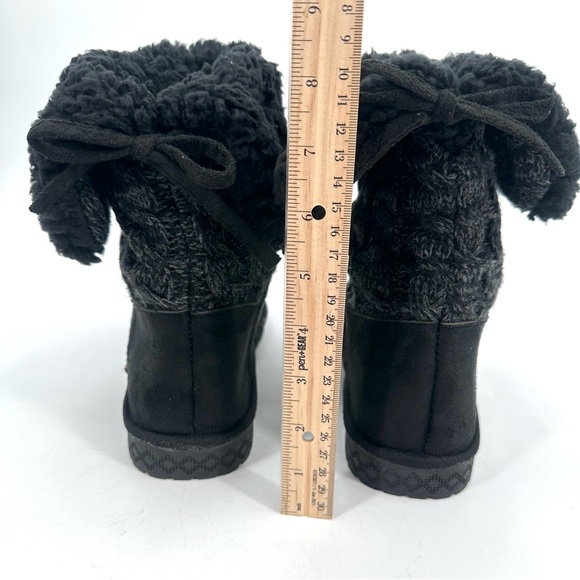 MUK LUKS Knit Boot Fold-over Mid Calf Black Marled Womens 9 Faux Fur Lined - Picture 2 of 12